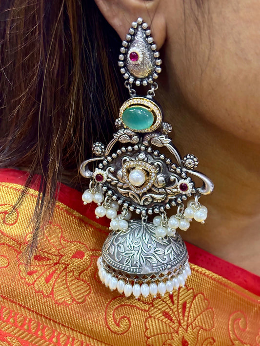 Chitrangada ~ Long Jhumka Earrings (Sea Green)