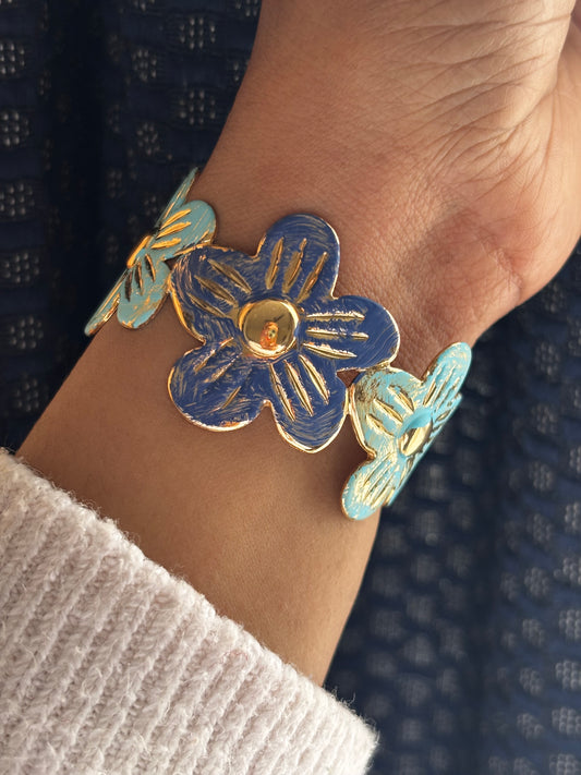 Adjustable Colourful Floral Cuff Statement Bracelet for Women