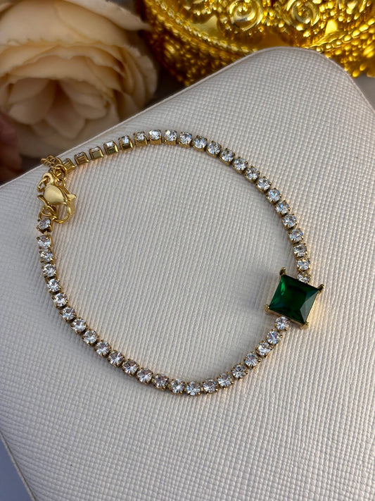 Green Stone Gold Tennis  Bracelet
