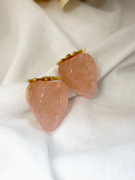 Blush Strawberry Resin Gold Studs (Pink)