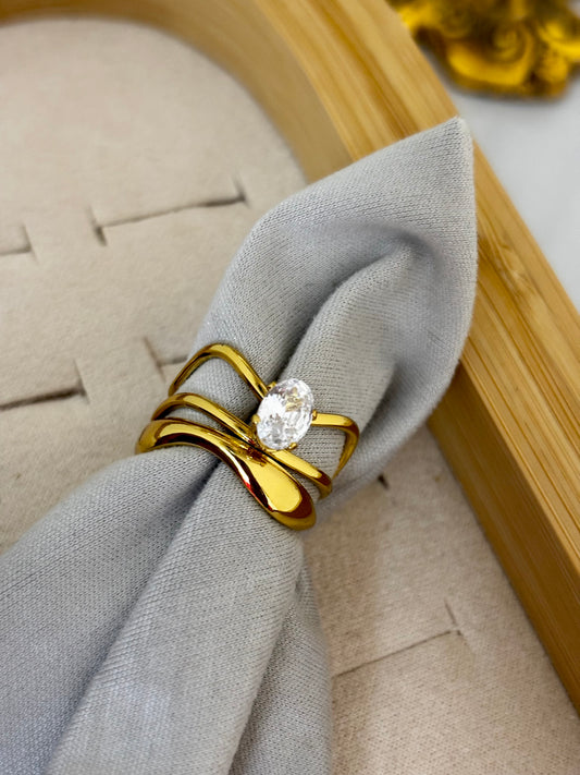 Crystal Flow Solitaire Ring | Anti Tarnish Gold Plated Ring