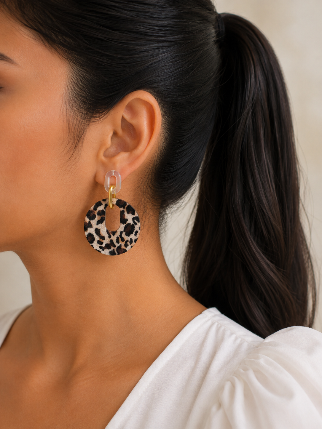 Savannah Luxe Open Circle Animal Print Statement Earrings