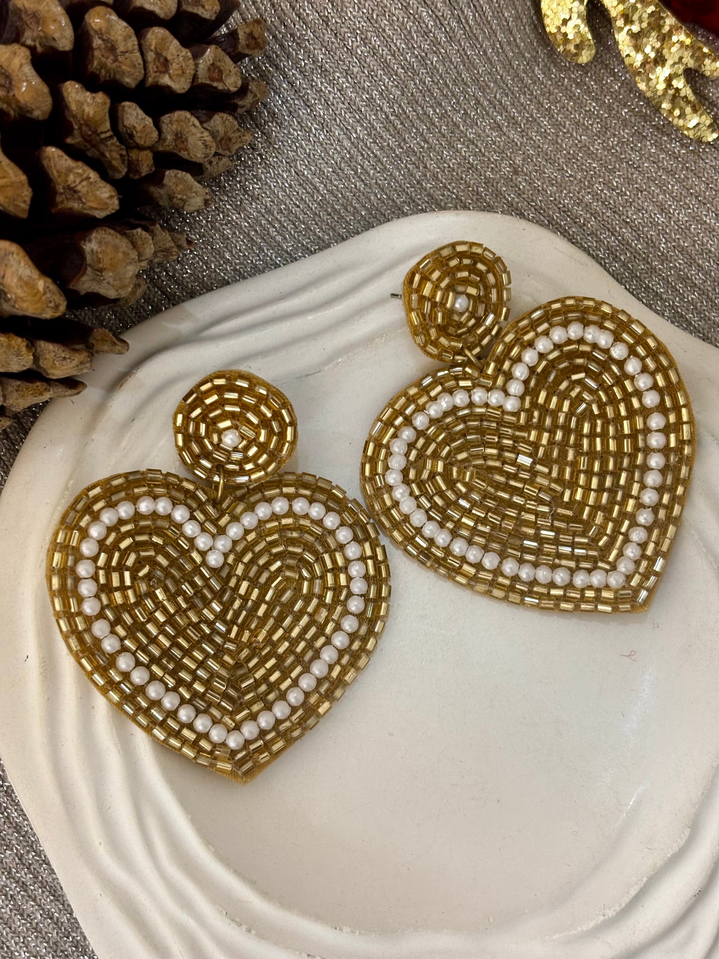 Golden Pearl-Heart Handmade Earrings