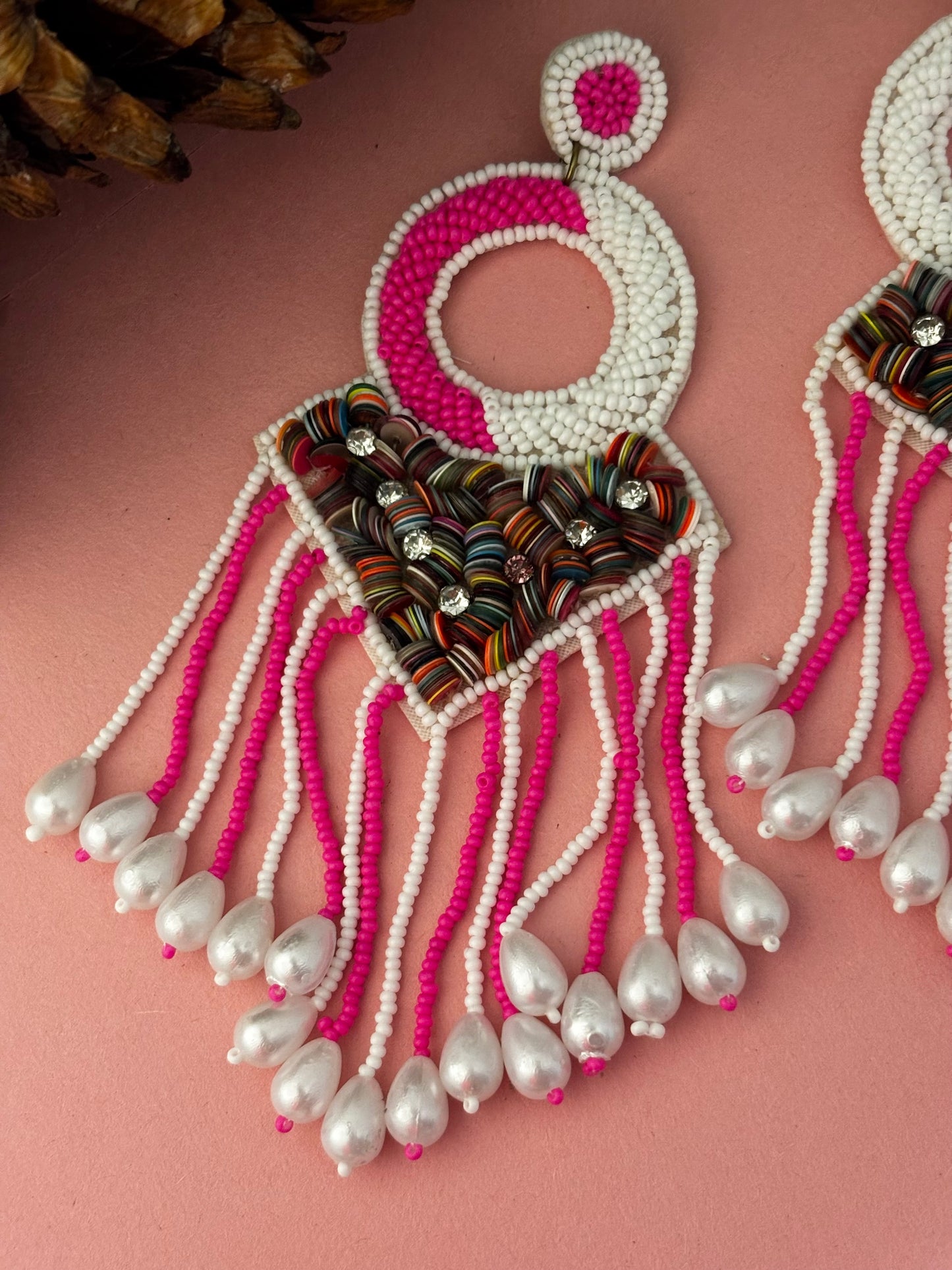 Suhana Hot Pink Pearl Fringe Earrings