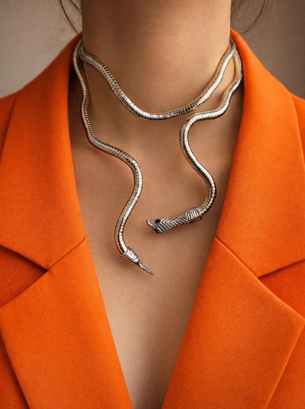 Multistyling & Bendable Silver Serpent Statement Necklace