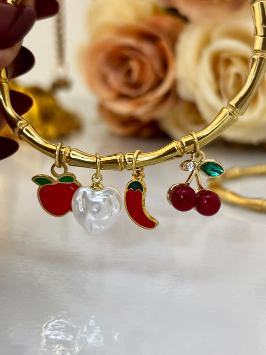 Cherry & Chili Charm Kada Bracelet | Anti Tarnish