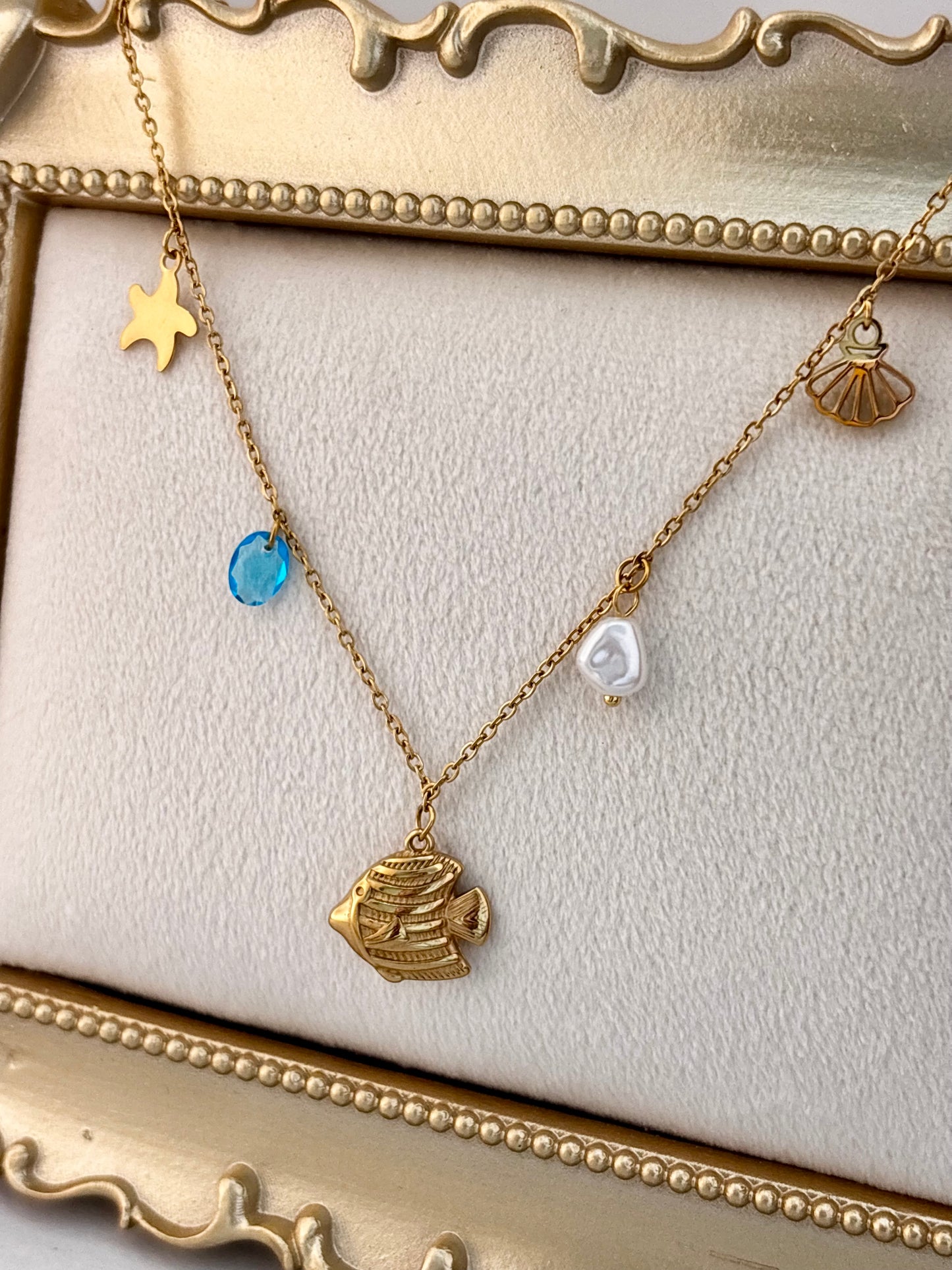 Fishy Beach Charms Necklace | 18k Gold Plated Waterproof