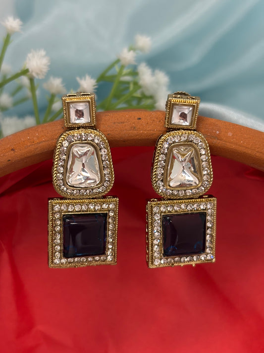 Kundan Charm Earrings (Royal Blue)