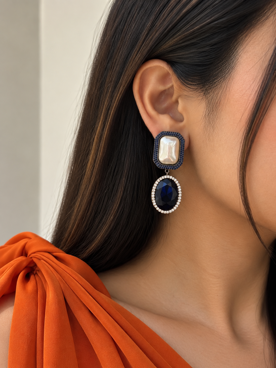 Chloe Blue Sapphire with Pearl and Nano AD | Wedding & Party Wear