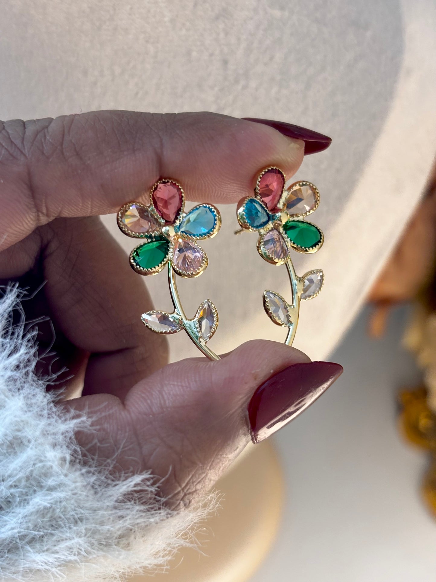 Multicolor Floral Stone Drop Earrings