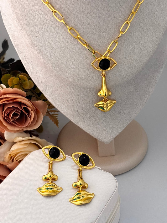 Nazar Palat | Statement Earrings  + Necklace Set | 18kt Gold Plated