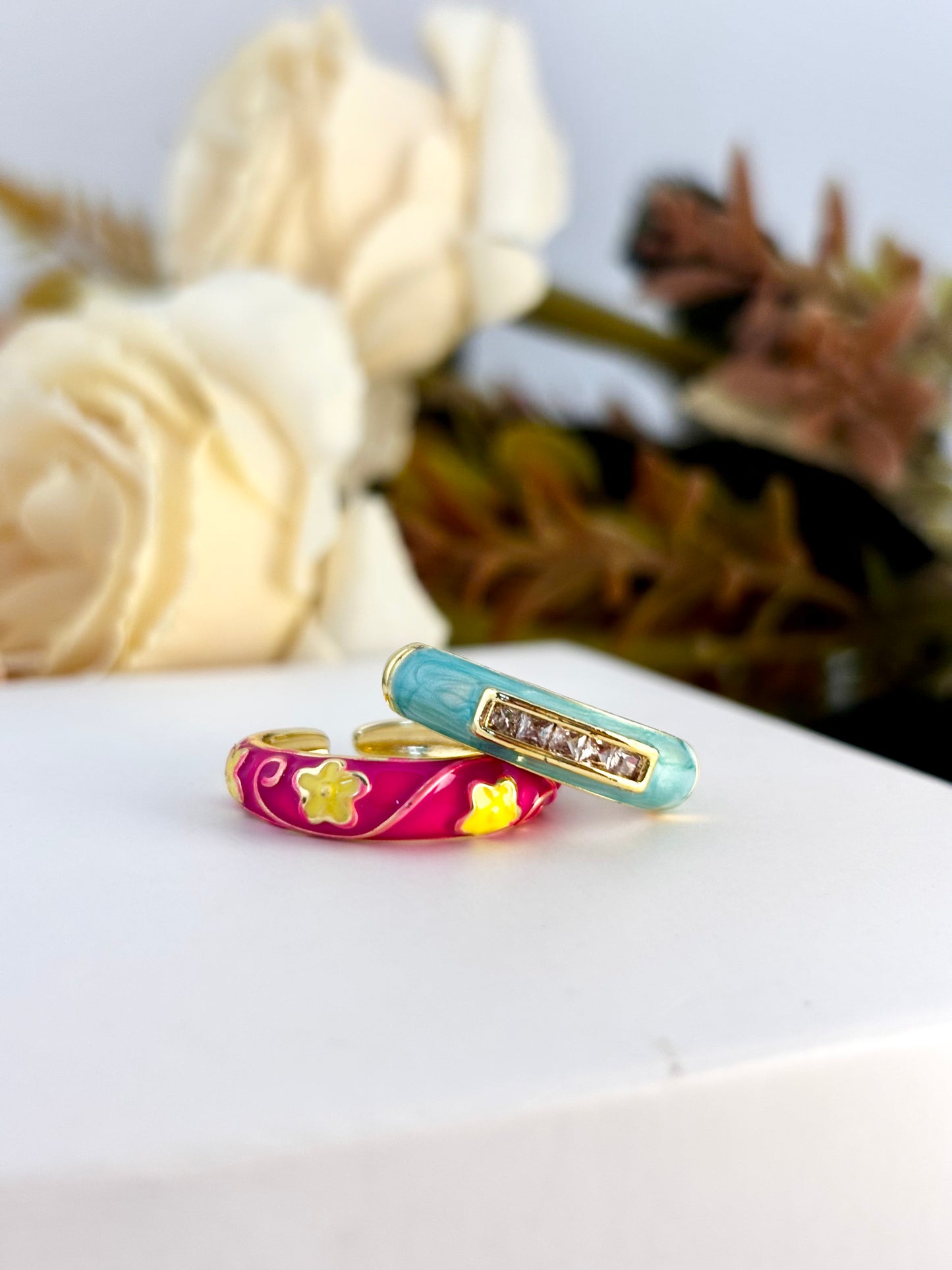 Petals & Promises Duo Enamel Ring Set | Adjustable Base