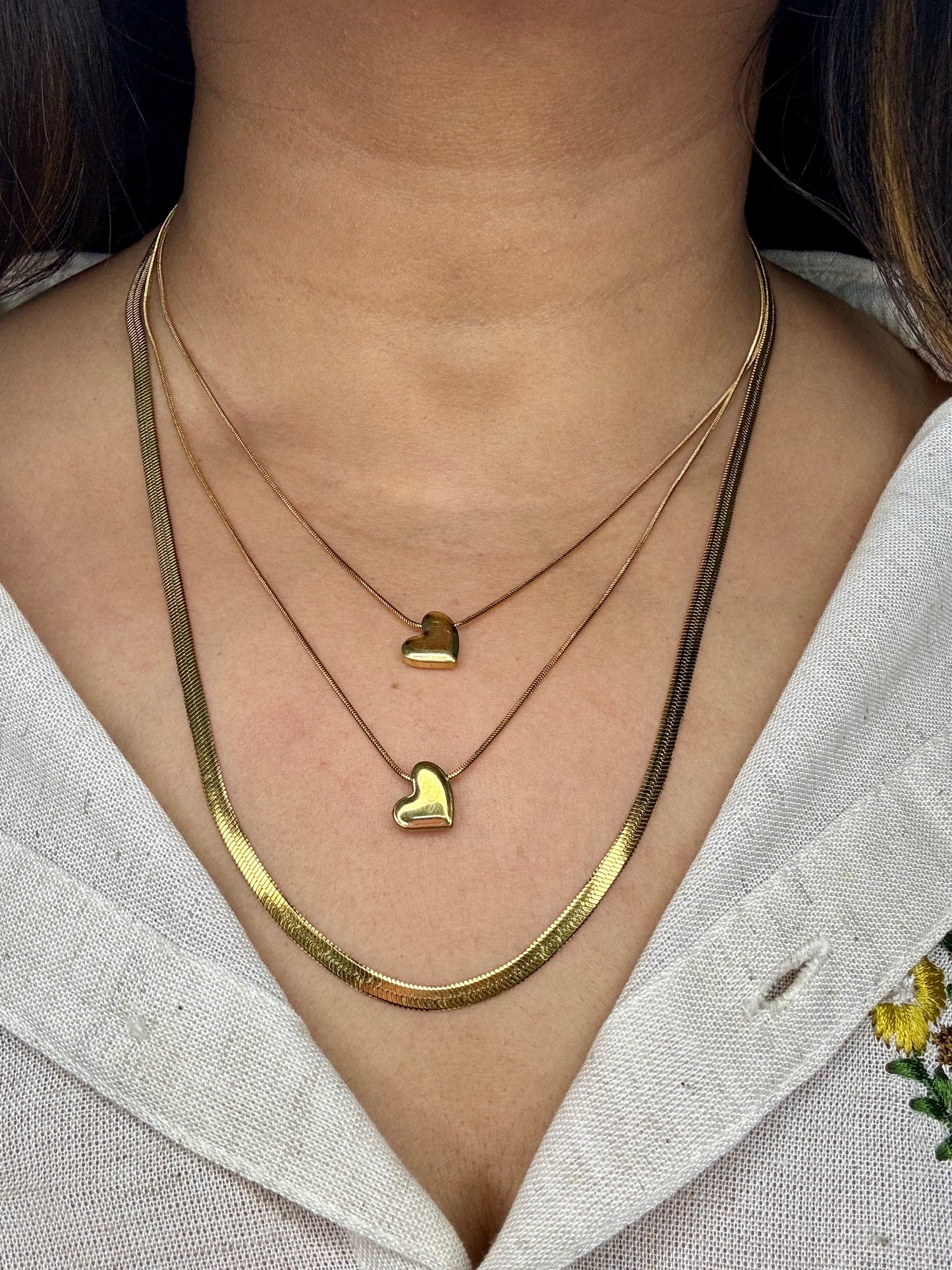Double Heart Triple Layered Necklace