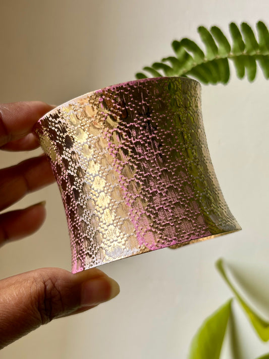 Wide Gold Textured Cuff Bracelet for Women | Anti-Tarnish Stainless Steel Statement Bangle