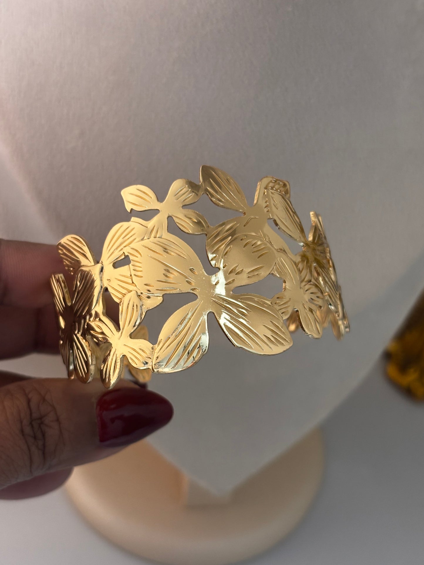 Floral Cuff Brass Bracelet