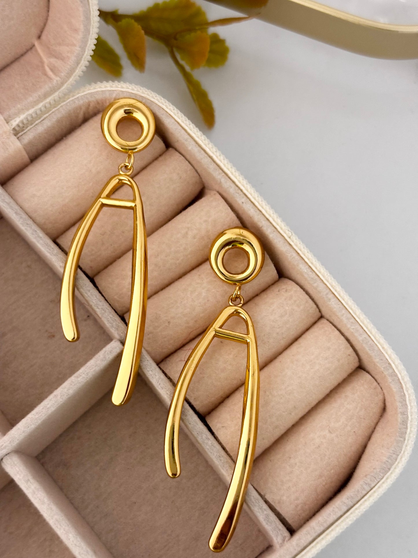Gold Abstract Curve Danglers Earrings | Anti Tarnish Gold Plated