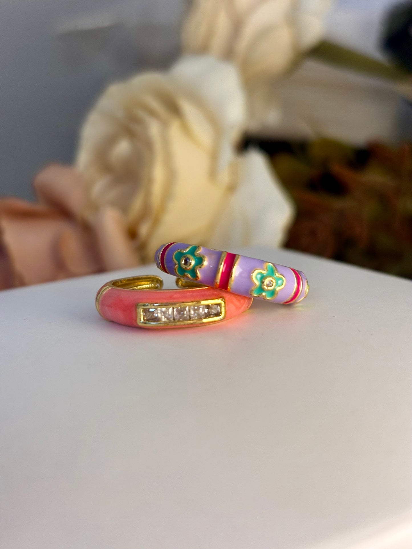 Candy Fleur Duo Enamel Ring Set of 2 | Adjustable Base