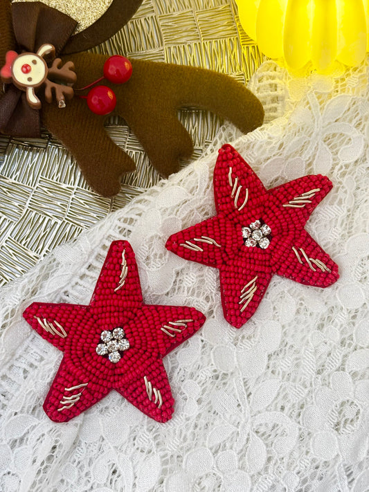 Starry Noel Red Handmade Earrings