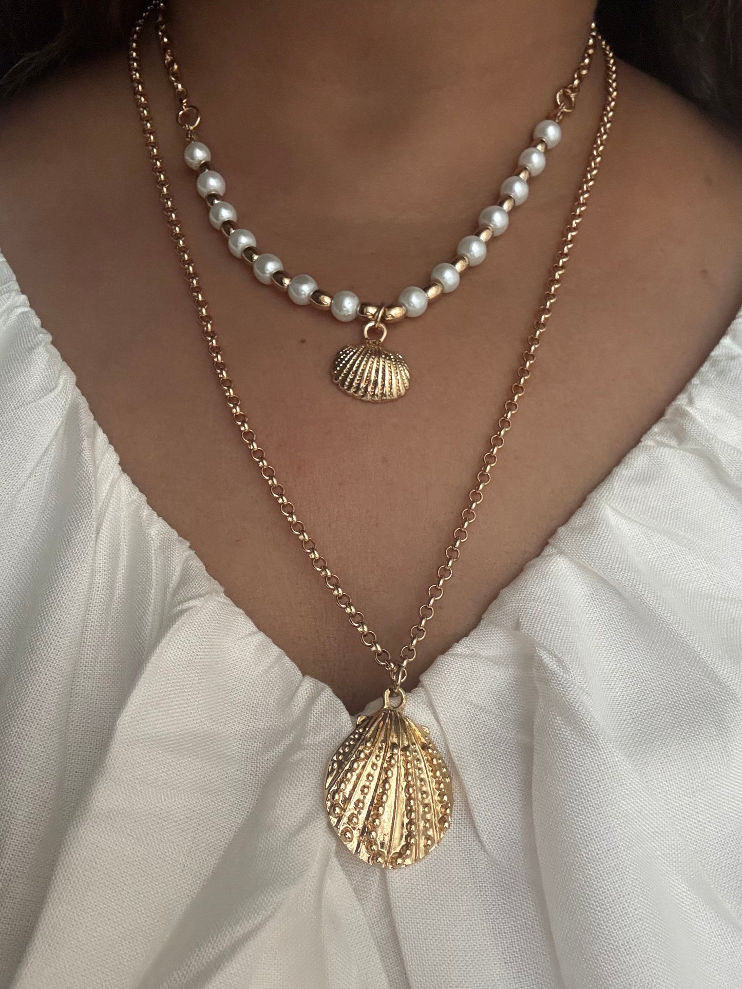 Seashell Pearl Layered Necklace