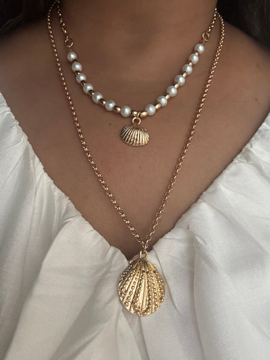 Seashell Pearl Layered Necklace