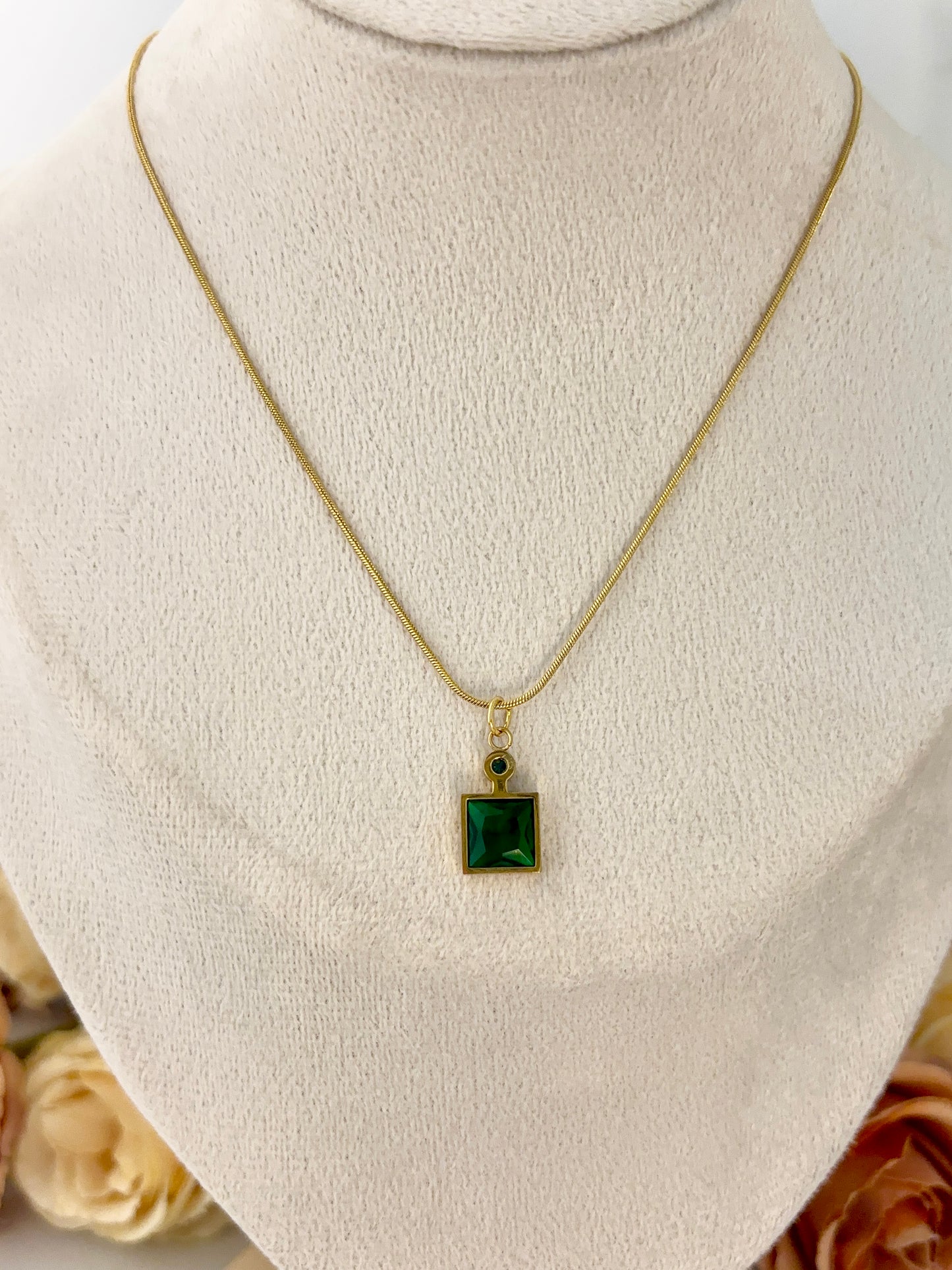 Emerald Stone Pendant Necklace Set | Anti Tarnish Gold Plated