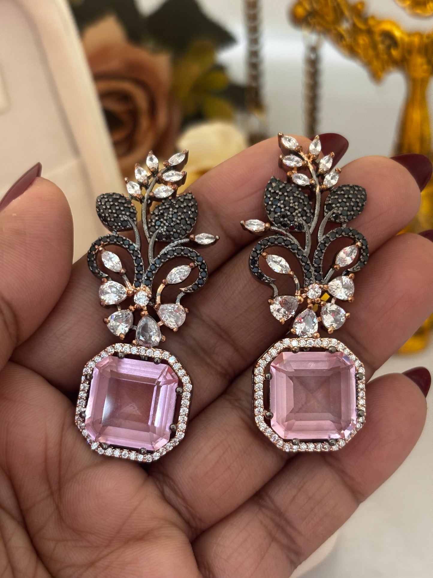 Victorian Style Pink Nano AD Earrings | Wedding & Party Wear
