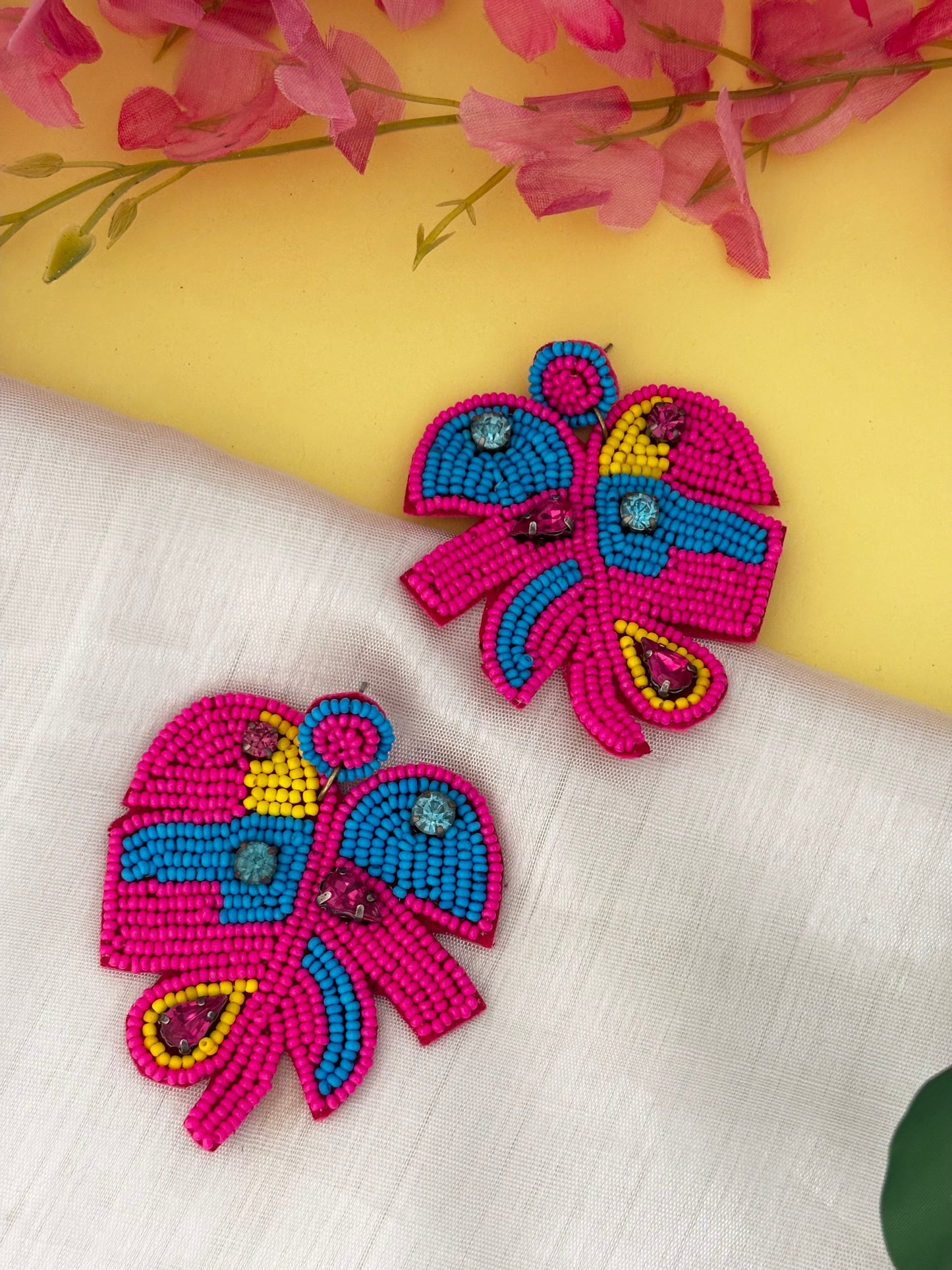 Pink Tropic Beaded Handmade Earrings