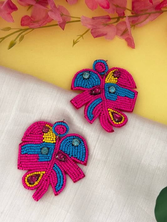 Pink Tropic Beaded Handmade Earrings