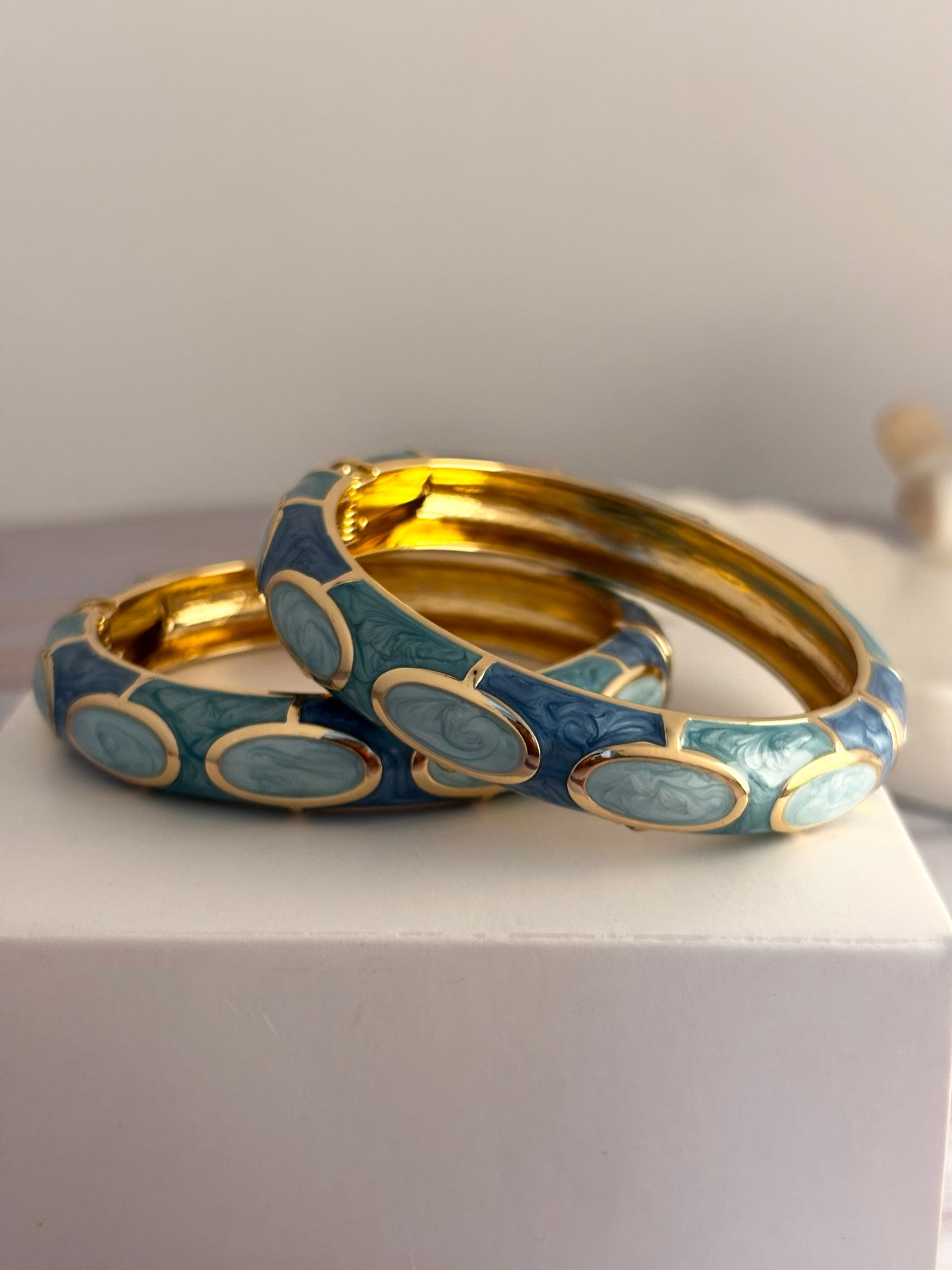 Blue Enamel Gold-Tone Statement Bangle Bracelet for women