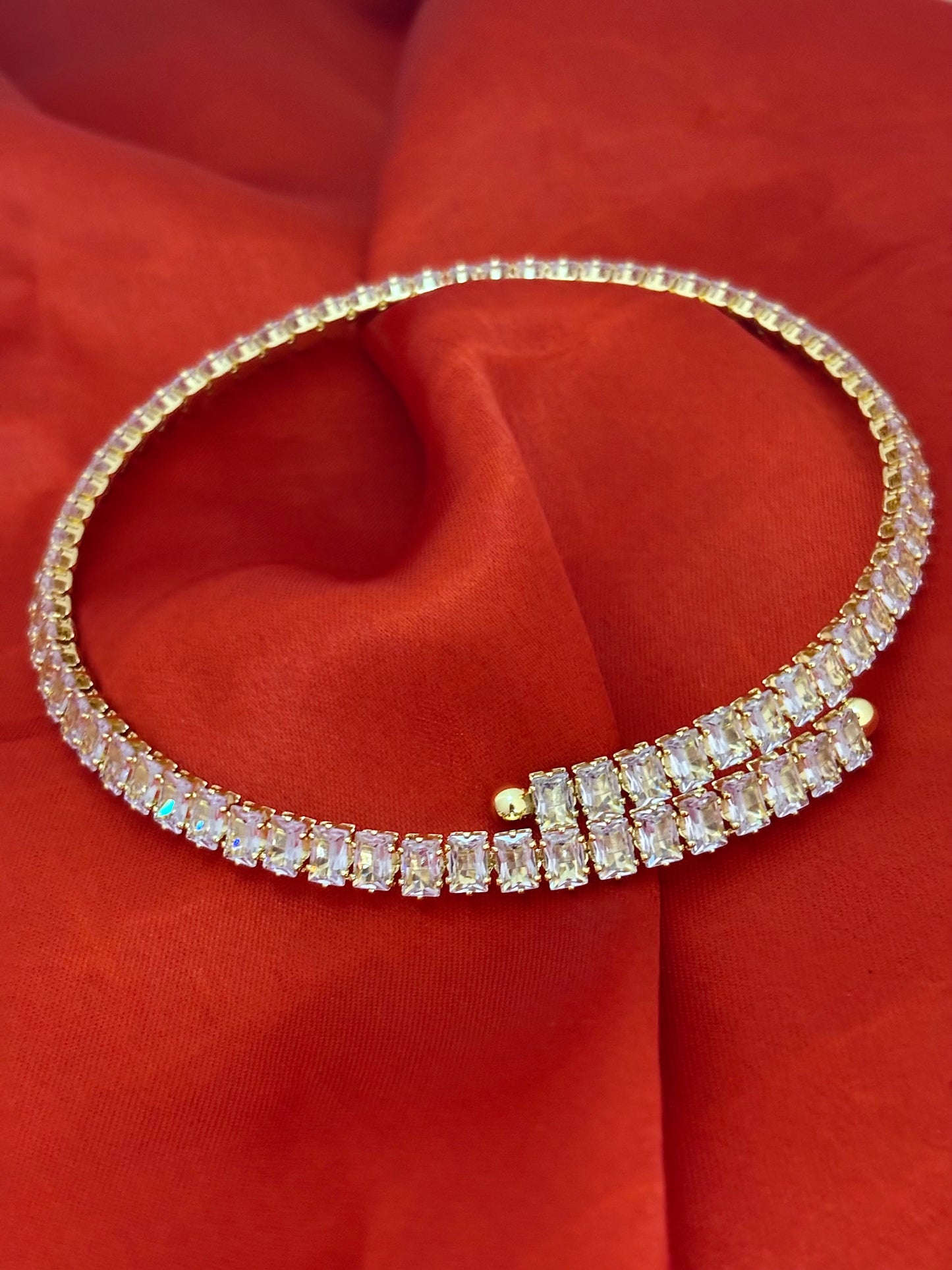 Golden Tennis Choker Necklace with Cubic Zirconia