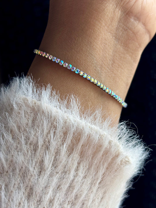 Minimal, Stackable Stretchable Tennis Bracelet (Silver-Black)