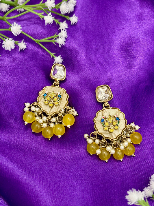 Chitrani Kundan Earrings (Yellow)
