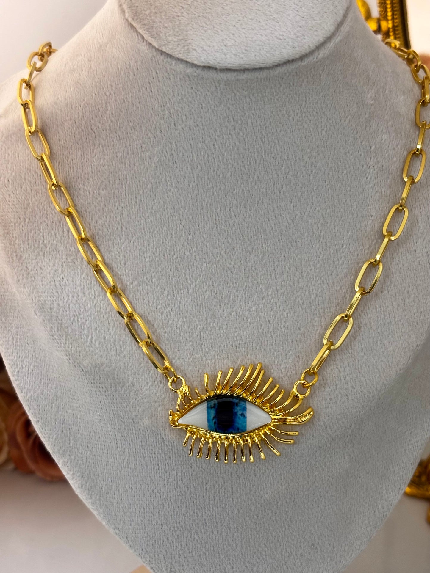 18kt Gold Plated Bold Evil Eye Statement Necklace | Non Tarnish