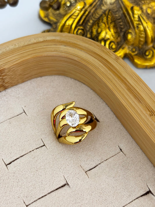 Abstract Gold Statement Ring with Zircon Stone