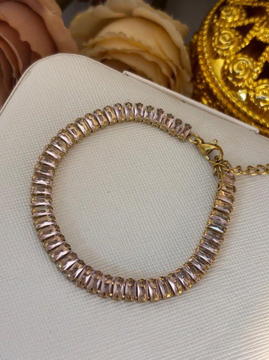 Baguette Pink Crystal Tennis Bracelet