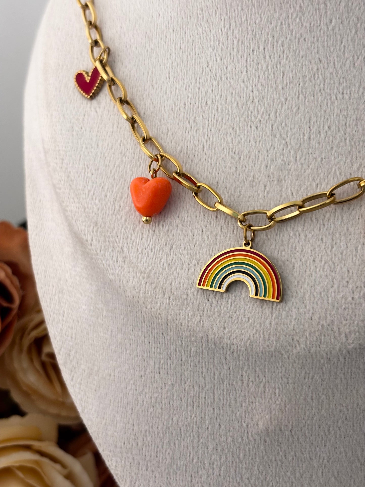 Colourful Rainbow Enamel Charms Necklace