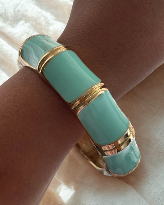Mint Green Enamel Gold Cuff Bracelet