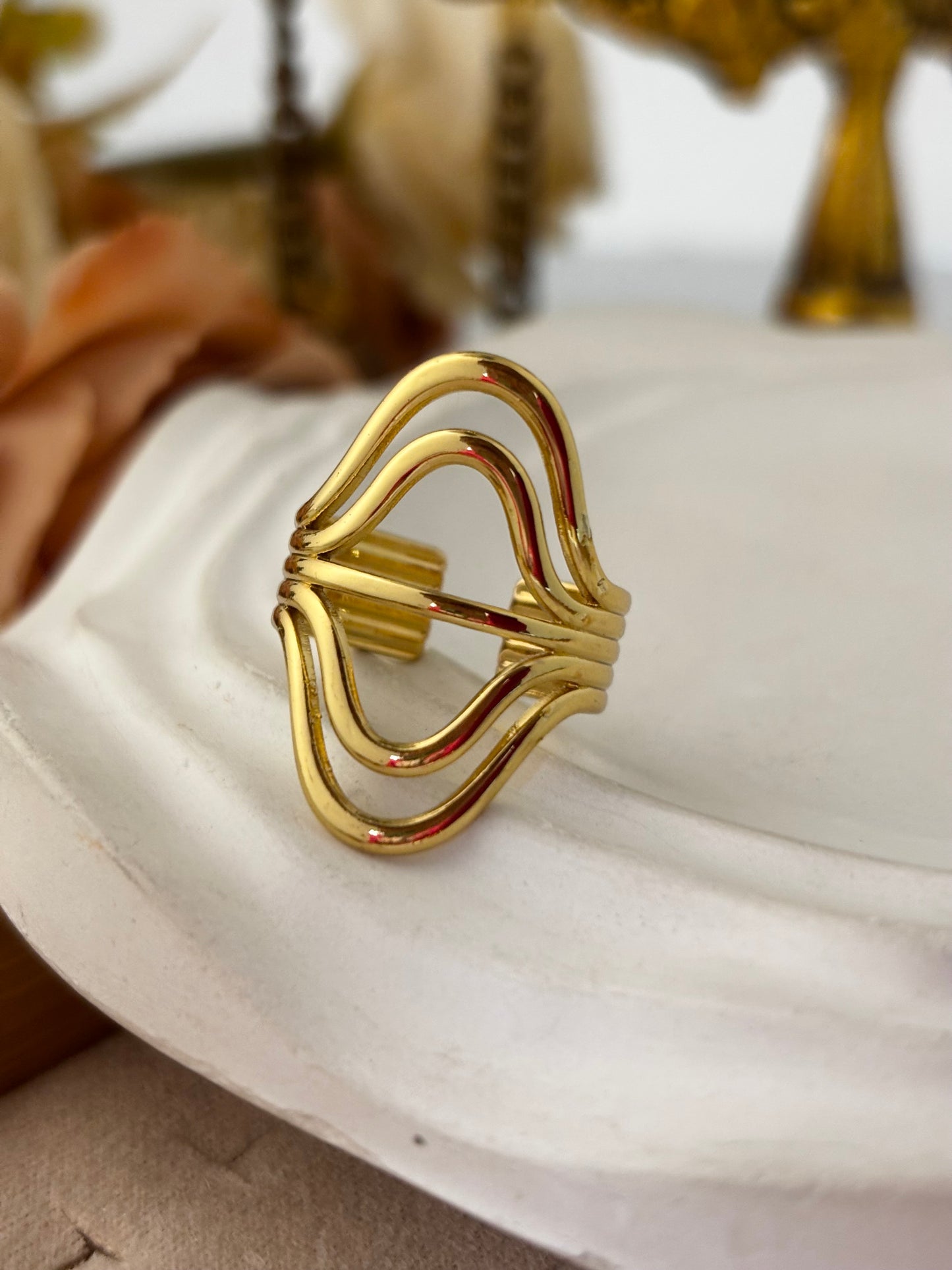 Modern Wave Anti-Tarnish Gold Plated Ring