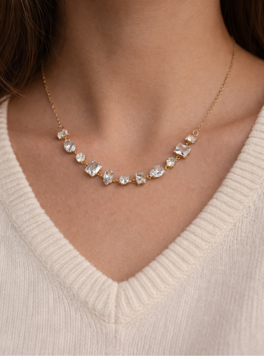 Gold Plated White Crystal Necklace  | Anti Tarnish Brand Inspired
