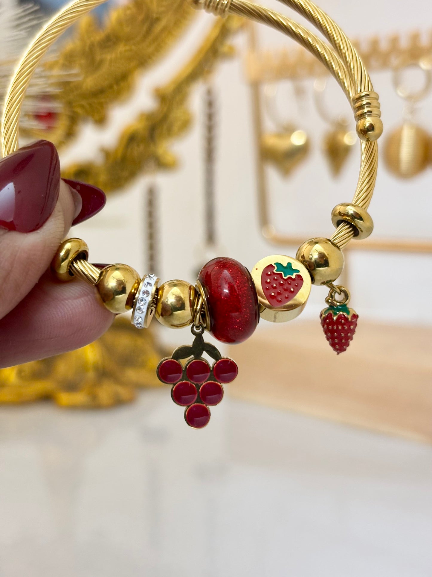 Pandora Style Strawberry and Grape Charm Bracelet