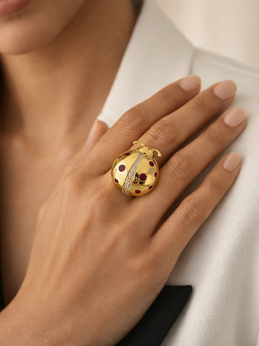 Golden Ladybug Statement Ring | Adjustable Base