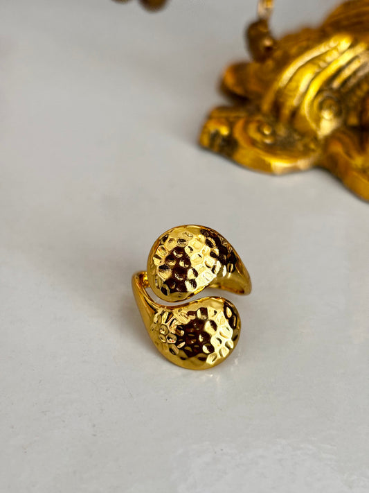 Yin Yan Textured Anti-Tarnish Gold Plated Ring