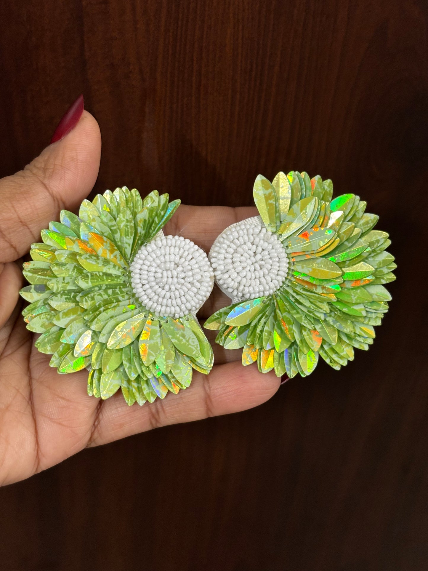 Green Glow Petal Flower Handmade Earrings