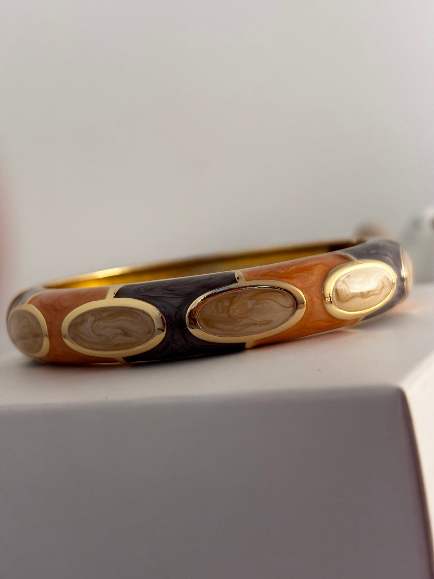 Peach Brown Gold-Tone Statement Bangle Bracelet for women