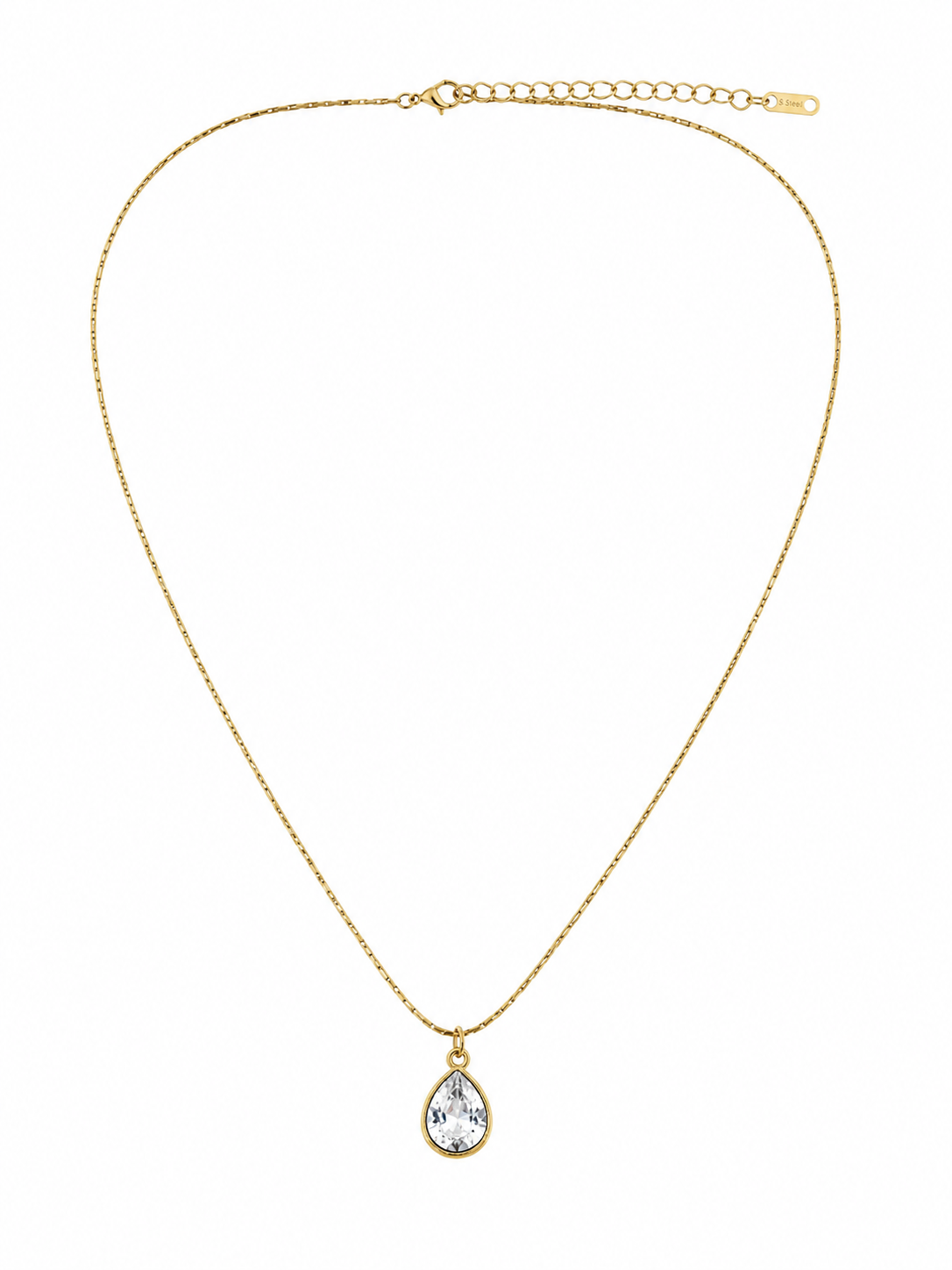 Pear Cut Solitaire Pendant Chain | 18k Gold Plated | Minimal Wear