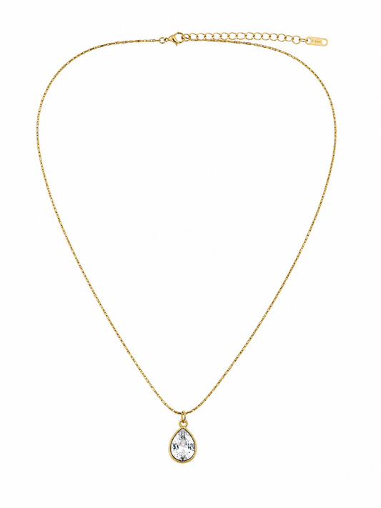 Pear Cut Solitaire Pendant Chain | 18k Gold Plated | Minimal Wear