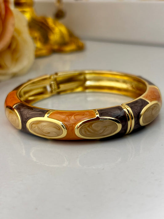 Peach Brown Gold-Tone Statement Bangle Bracelet for women