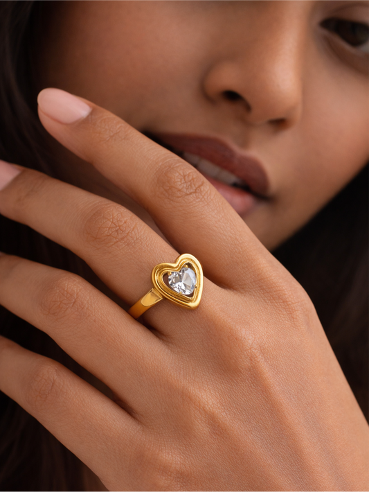Tiny Hearty with Zircon | Anti Tarnish Gold Plated Ring
