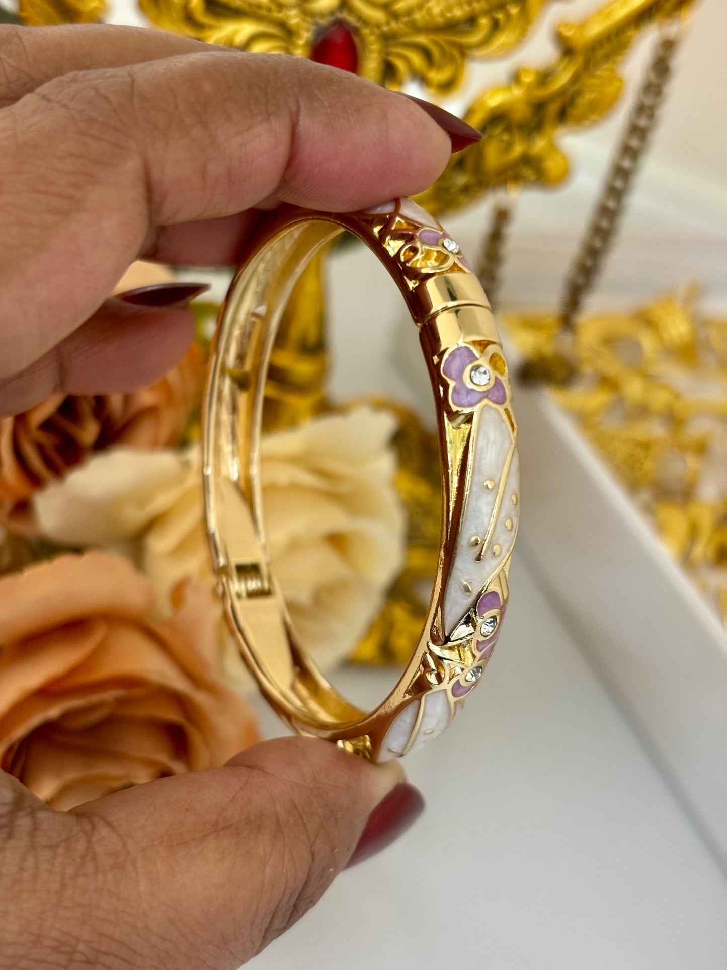 Ivory Lavender Meenakari Kada Bracelet