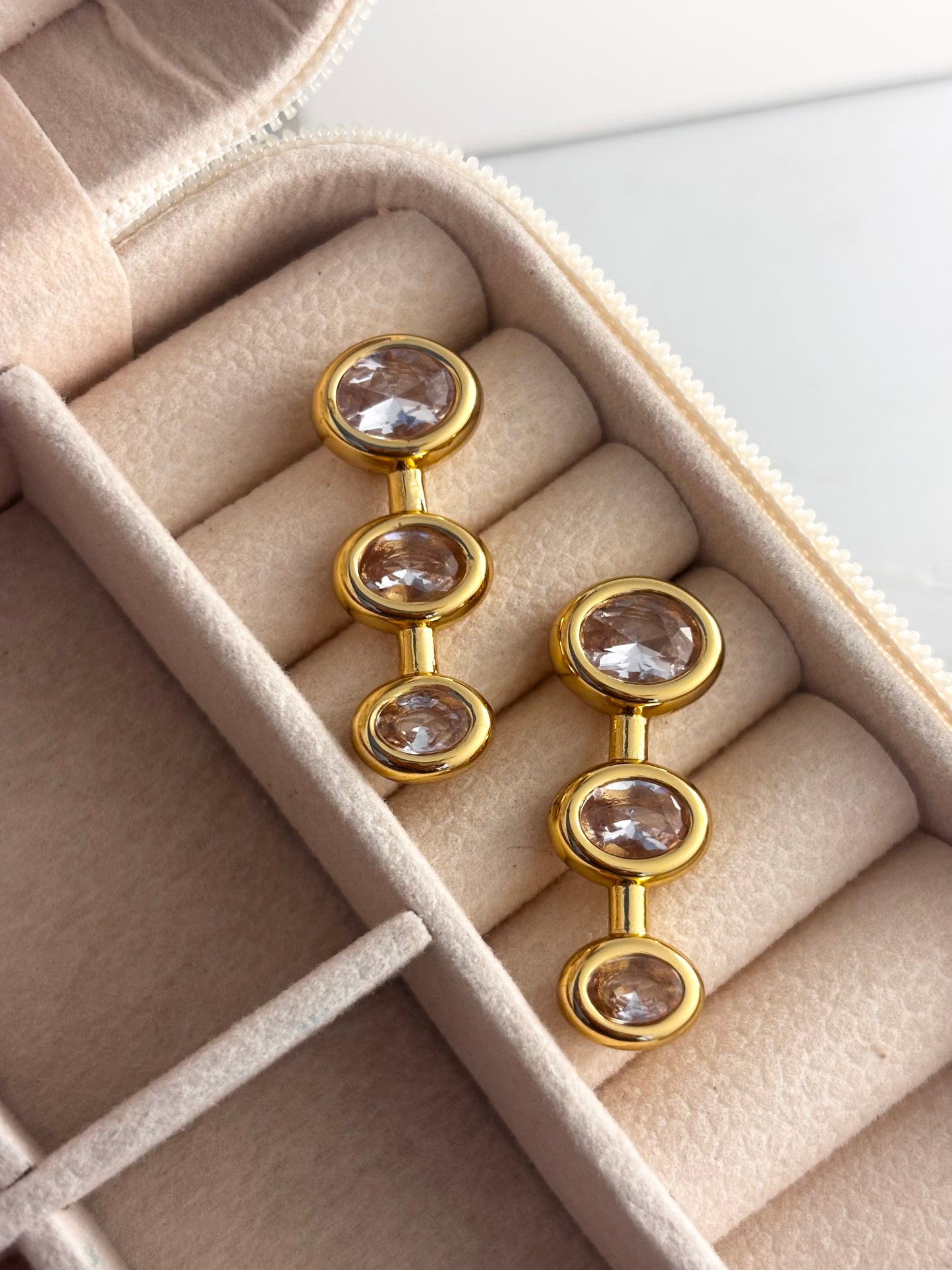Orba Drops | Tripple CZ stone earrings | 18k Gold Plated